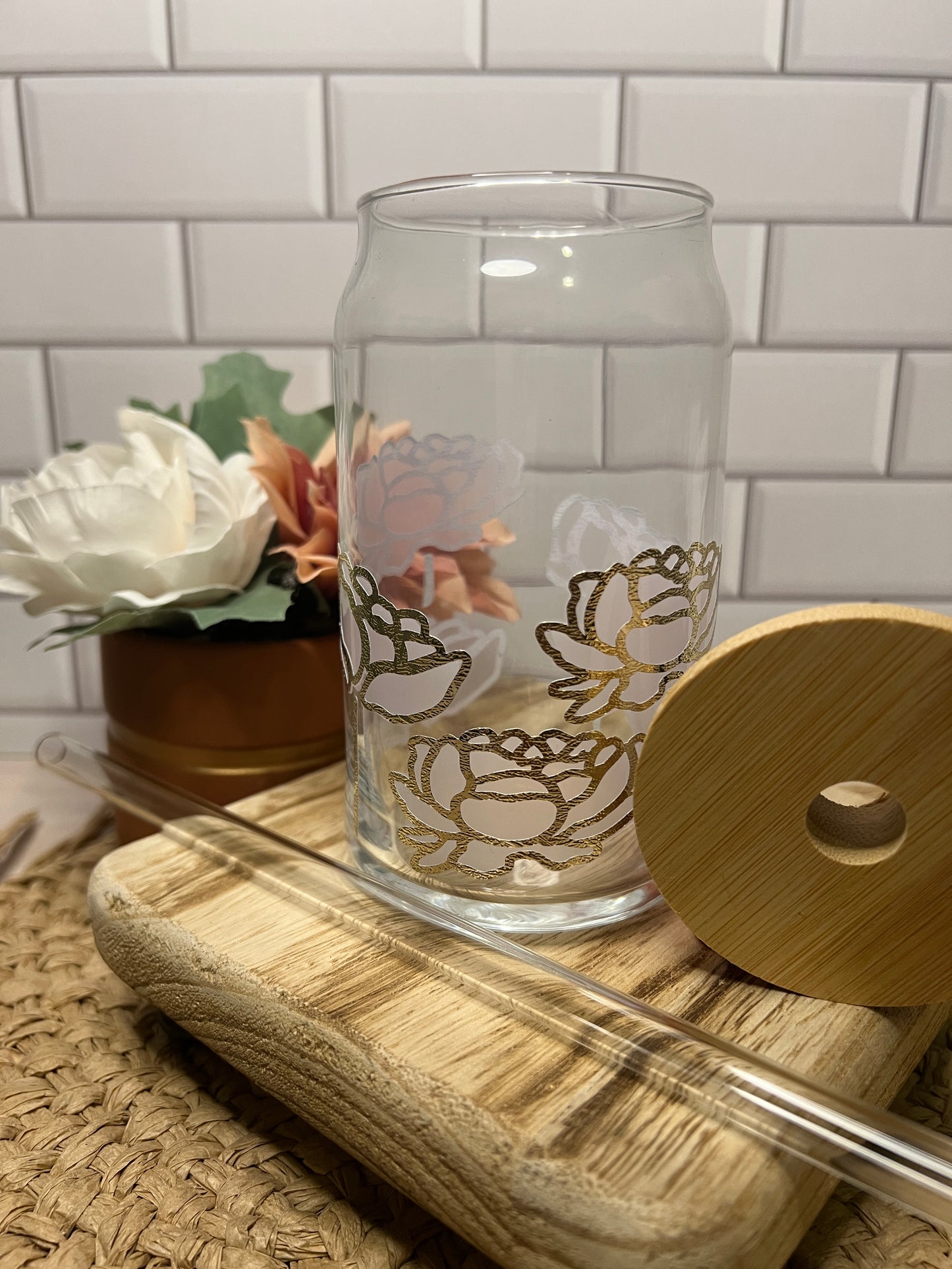 Peonies Color Changing Glass Cup