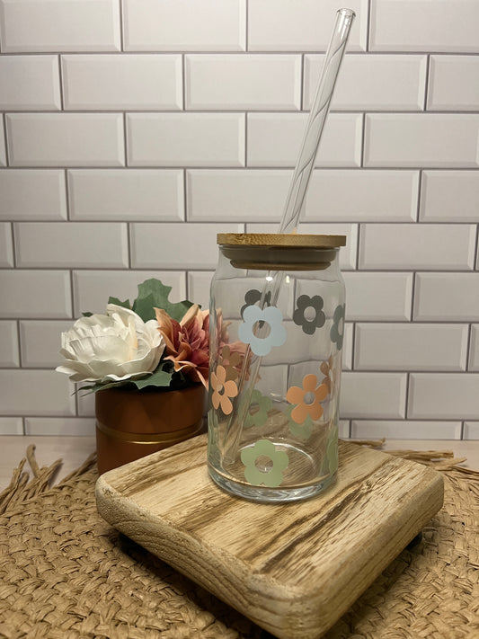 Pastel Flowers Glass Cup