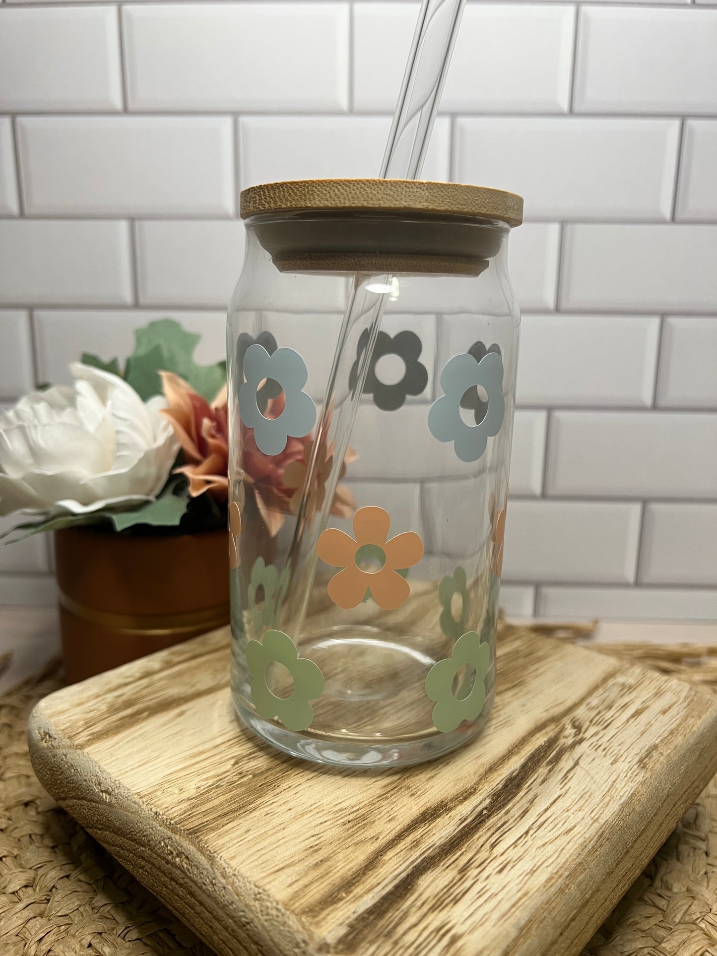 Pastel Flowers Glass Cup