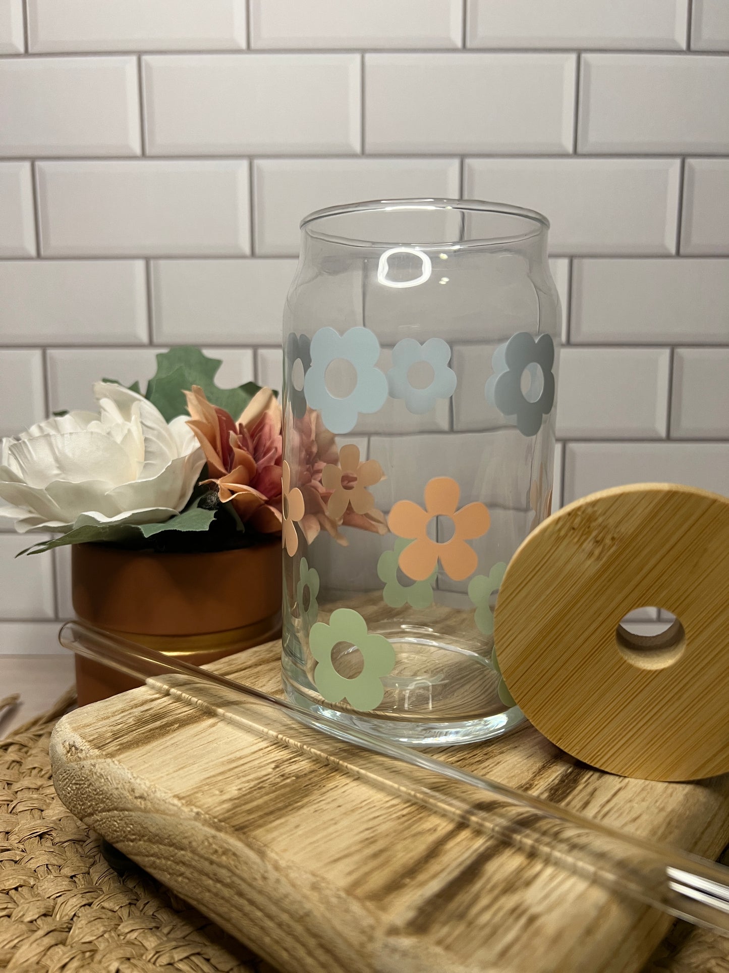 Pastel Flowers Glass Cup