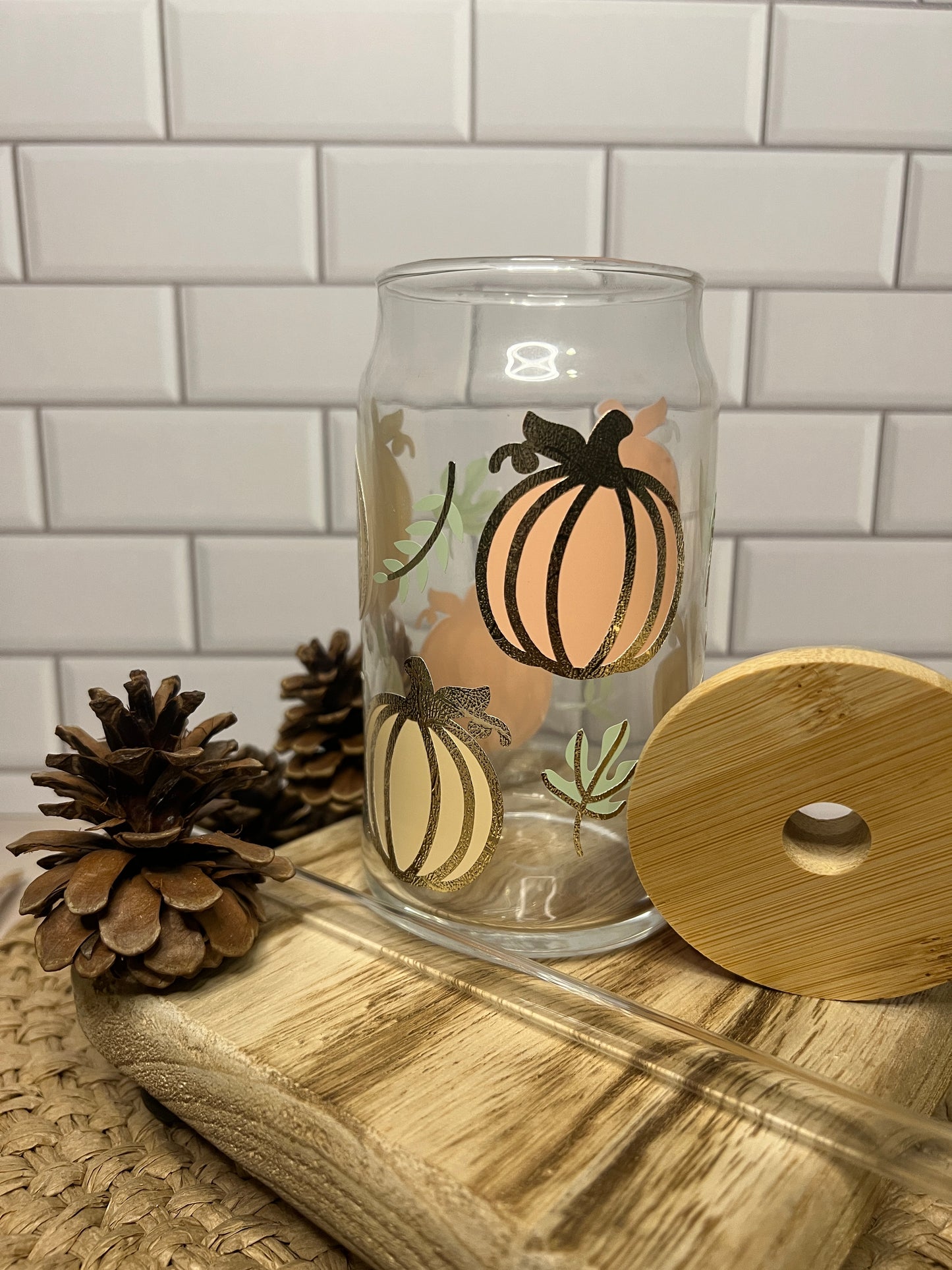 Fall Pumpkins Glass Cup