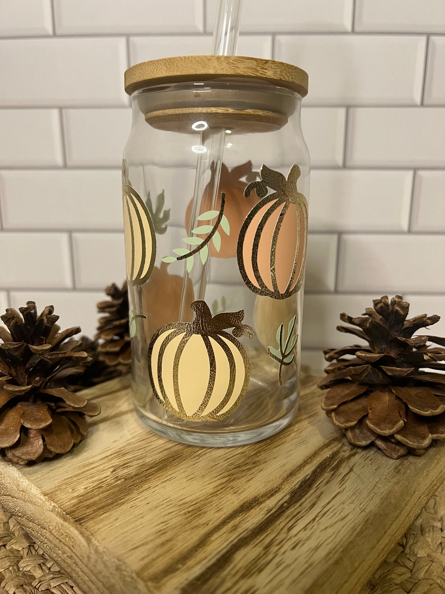 Fall Pumpkins Glass Cup