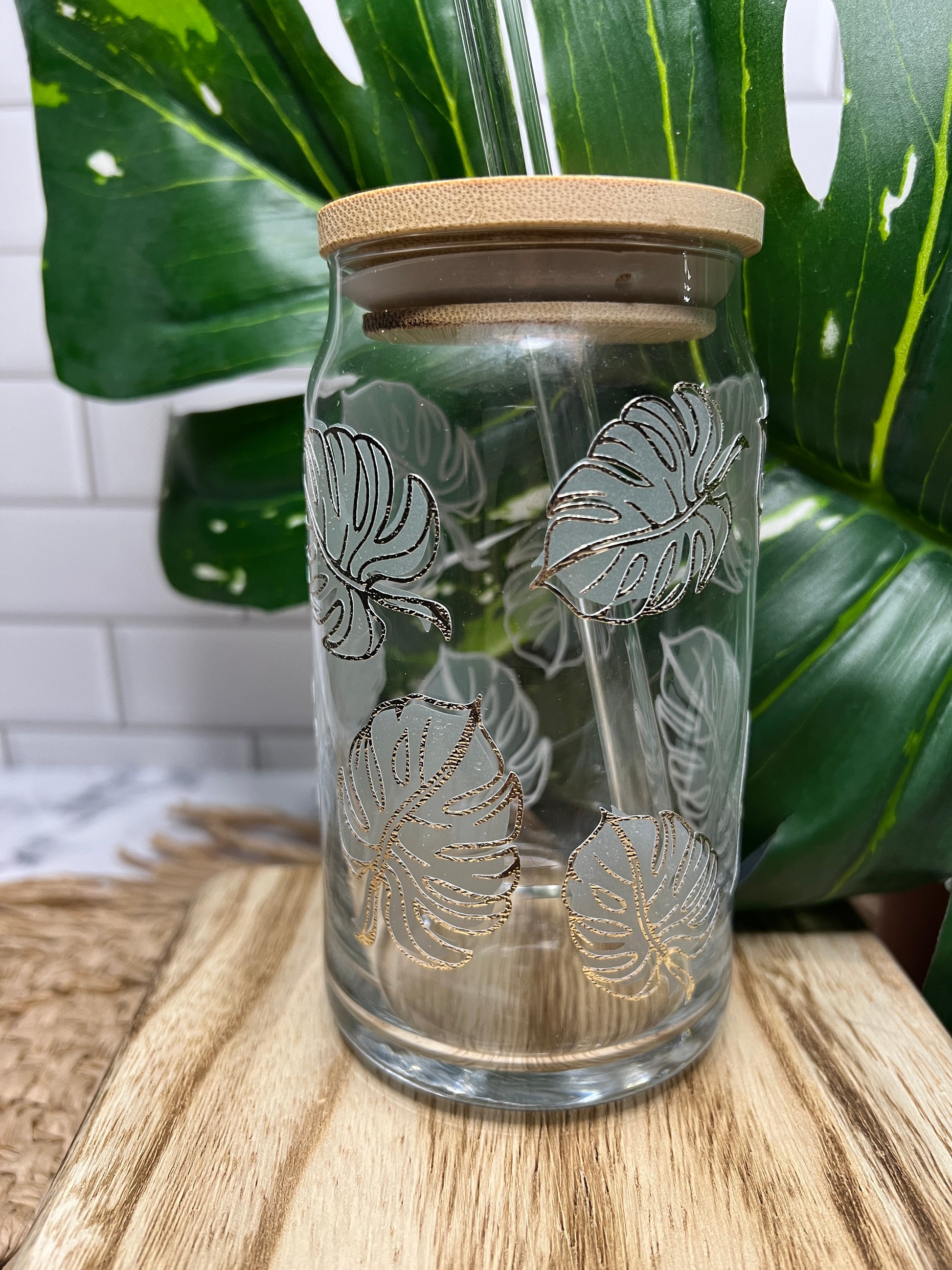 Monstera Glass Can Cup